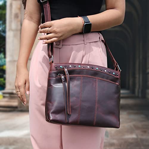 Locking Concealed Carry Purse Blake Leather Crossbody for Large-Frame Handgun (Dark Mahogany)