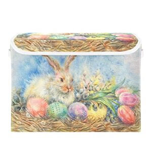 kigai storage basket watercolor easter bunny storage boxes with lids and handle, large storage cube bin collapsible for shelves closet bedroom living room, 16.5×12.6×11.8 in