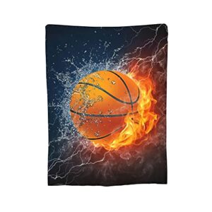 cool basketball ball throw blanket super soft warm boy bedding bed blankets for couch bedroom sofa office car, all season cozy flannel plush blanket for girls boys adults, 60″x50″