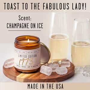 50th Birthday Gifts for Women - 'Limited Edition 1973' Soy Candle, w/Champagne on Ice I 1973 Birthday Gifts for Women I 50 Birthday Gifts for Women I 9oz Reusable Jar, 50Hr Burn, Made in USA