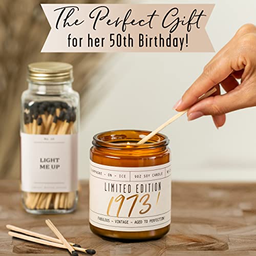 50th Birthday Gifts for Women - 'Limited Edition 1973' Soy Candle, w/Champagne on Ice I 1973 Birthday Gifts for Women I 50 Birthday Gifts for Women I 9oz Reusable Jar, 50Hr Burn, Made in USA