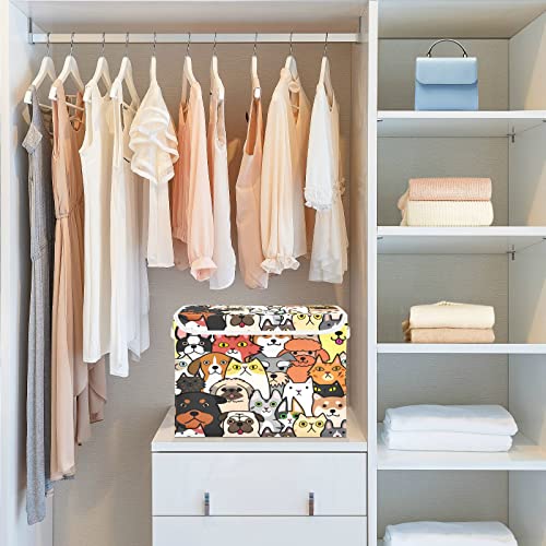 Kigai Storage Basket Cute Dog Storage Boxes with Lids and Handle, Large Storage Cube Bin Collapsible for Shelves Closet Bedroom Living Room, 16.5x12.6x11.8 In