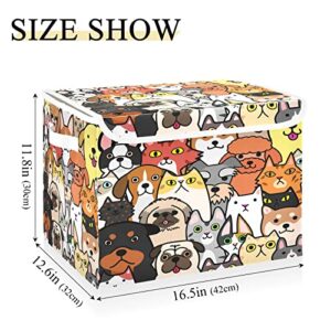 Kigai Storage Basket Cute Dog Storage Boxes with Lids and Handle, Large Storage Cube Bin Collapsible for Shelves Closet Bedroom Living Room, 16.5x12.6x11.8 In