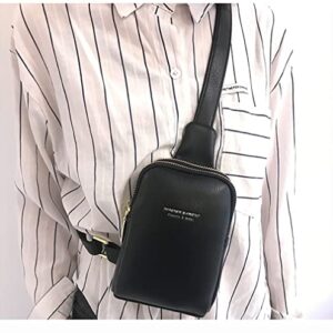 Bisadon Women Chest Bag Sling Backpacks Small Crossbody PU Leather Daypacks for Women Shopping Travel Fashion Shoulder Strap Black