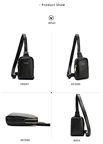 Bisadon Women Chest Bag Sling Backpacks Small Crossbody PU Leather Daypacks for Women Shopping Travel Fashion Shoulder Strap Black