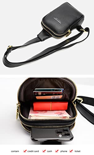 Bisadon Women Chest Bag Sling Backpacks Small Crossbody PU Leather Daypacks for Women Shopping Travel Fashion Shoulder Strap Black