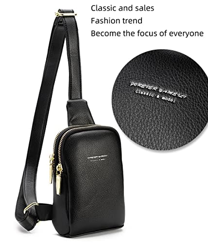 Bisadon Women Chest Bag Sling Backpacks Small Crossbody PU Leather Daypacks for Women Shopping Travel Fashion Shoulder Strap Black