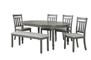 liveasy furniture dining room table set for 6, kitchen oval table with bench and chairs set (set of 6) dinette table with chairs and bench (oval grey)