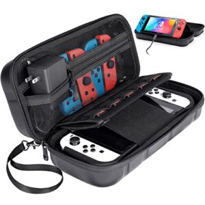 estarer carrying case for nintendo switch oled hard travel case, storage protective cover carry bag pouch w/16 game card cartridges,black