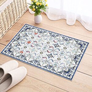 lnyaner area rugs 2×3,washable ultra-thin small entryway rug throw rugs for kitchen bedroom,indoor non slip boho accent carpet door mat for farmhouse entry bathroom,navy blue