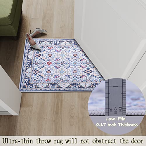 LNYANER Area Rugs 2x3,Washable Ultra-Thin Small Entryway Rug Throw Rugs for Kitchen Bedroom,Indoor Non Slip Boho Accent Carpet Door Mat for Farmhouse Entry Bathroom,Navy Blue