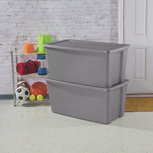 LUGEMA 50 Gallon Tote Storage Box Plastic with Set of 4,Stackable Storage Container Bin Box Tote for Home & Classroom, Titanium