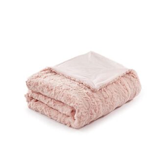 cozyart faux fur throw blanket for couch – 50″x60″ pink super soft plush luxurious and elegant with comfy reversible microfiber fluffy blankets and throws for bed home decorative