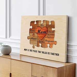bohva personalized gifts for mom family names sign, mothers day gifts for mom from daughter and son, custom heart puzzle pieces print on wood, suitable for mothers day birthday christmas thanksgiving