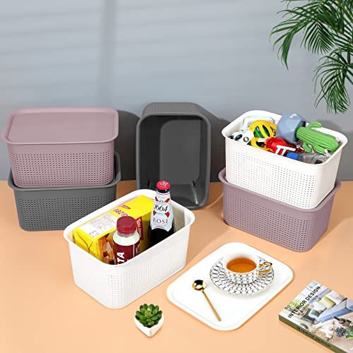 Plastic Storage Baskets with Lids Lay On Top 6.8 Qt stackable storage bins with Handle Tiny Holes, Storage Bins With Lids,Baskets for Organizing 6 pcs small, Organizer Bins, Storage Containers, Plastic Bins, Durable Plastic