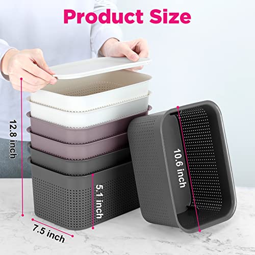 Plastic Storage Baskets with Lids Lay On Top 6.8 Qt stackable storage bins with Handle Tiny Holes, Storage Bins With Lids,Baskets for Organizing 6 pcs small, Organizer Bins, Storage Containers, Plastic Bins, Durable Plastic