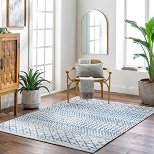artistic weavers chester boho moroccan area rug, 6’7″ x 9′, cream/royal blue