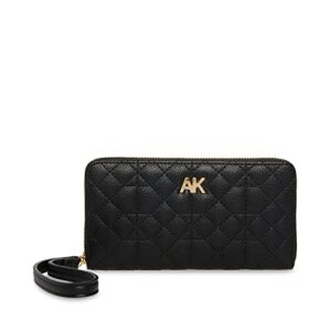 anne klein womens ak quilted ak zip around wallet top handle satchel, black, one size us