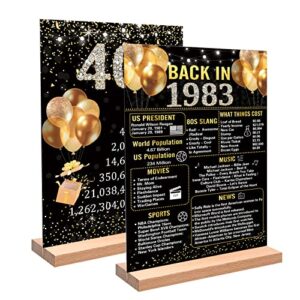 trgowaul 40th birthday anniversary decorations for women men, 2pc black gold back in 1983 birthday poster acrylic table sign with stand, 40 anniversary decor gifts vintage 1983 supply 40 birthday