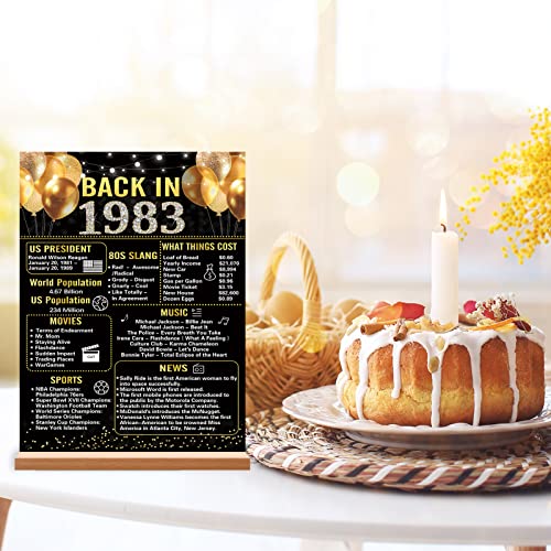 Trgowaul 40th Birthday Anniversary Decorations for Women Men, 2PC Black Gold Back in 1983 Birthday Poster Acrylic Table Sign with Stand, 40 Anniversary Decor Gifts Vintage 1983 Supply 40 Birthday