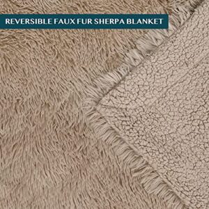 PAVILIA Soft Fluffy Faux Fur Throw Blanket, Taupe Tan Camel, Shaggy Furry Warm Sherpa Blanket Fleece Throw for Bed, Sofa, Couch, Decorative Fuzzy Plush Comfy Thick Throw Blanket, 50x60 Inches