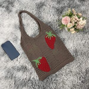 Women's Shoulder Handbags Aesthetic Knitted Hobo Bag Cute Hollow Strawberry Bag Y2K Underarm Bag Beach Bag Y2K Shoulder Cute Flower Knitting Tote (Off-white)