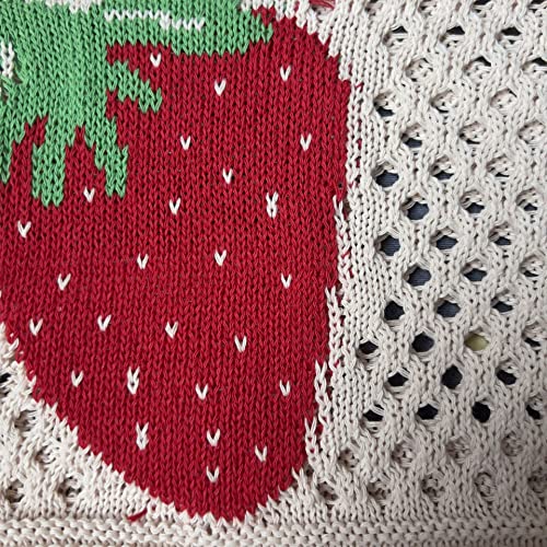 Women's Shoulder Handbags Aesthetic Knitted Hobo Bag Cute Hollow Strawberry Bag Y2K Underarm Bag Beach Bag Y2K Shoulder Cute Flower Knitting Tote (Off-white)