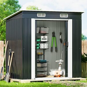 hogyme storage shed 6′ x 3.6′ outdoor storage metal shed garden sheds with double sliding door, steel tool sheds for lawnmower, generator, bike, trash can gray
