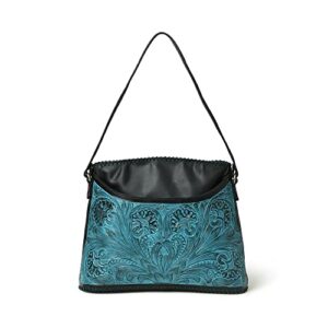 adyan leather handmade shoulder hobo bags for women western hand-tooled floral carving bag purse