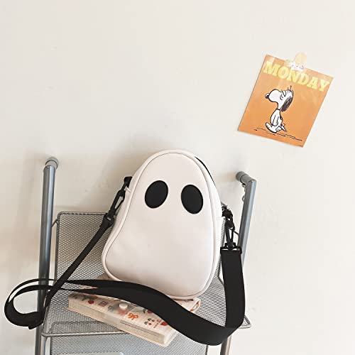PU Leather Funny Ghost Bag, Halloween Purse Crossbody Bag, Devil Messenger Shoulder Bag for Woman (White)