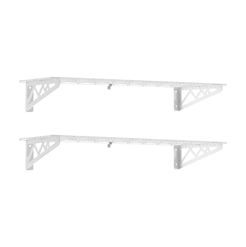 MonsterRax | Garage Wall Shelf Two-Pack White or Hammertone | Three Size Options | Includes Bike Hooks | 300lb Weight Capacity (White, 12''x36'') MR-WS1 12x36-W