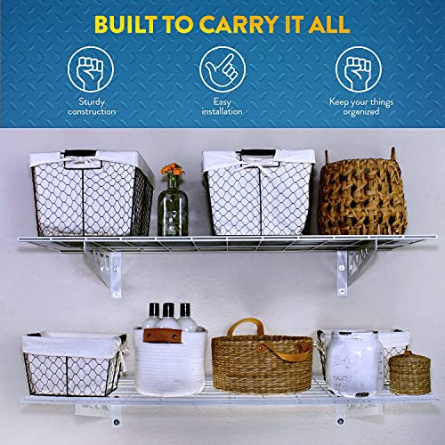 MonsterRax | Garage Wall Shelf Two-Pack White or Hammertone | Three Size Options | Includes Bike Hooks | 300lb Weight Capacity (White, 12''x36'') MR-WS1 12x36-W