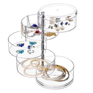 clear plastic small jewelry organizer, 5-layers rotatable jewelry storage box with lid for hair accessories & beauty supplies earrings necklaces bracelets (clear-5-layers)