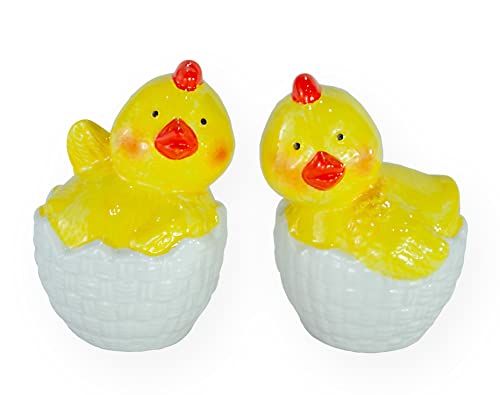 Easter Baby Chicks in Wicker Pattern Egg Salt & Pepper Shaker Set - Adorable Home Decor, Tabletop Feature and Ideal Spring Gift for All by Hanna’s Handiworks