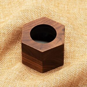 COSISO Hexagon Wooden Ring Gift Box Case for Proposal Engagement,Single Ring Holder Storage Box Jewelry Display (Black Inner)