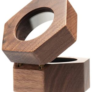 COSISO Hexagon Wooden Ring Gift Box Case for Proposal Engagement,Single Ring Holder Storage Box Jewelry Display (Black Inner)