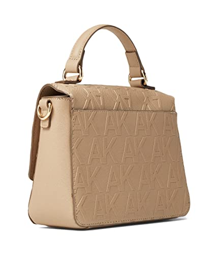 Anne Klein Womens Anne Klein Embossed Top Handle Satchel W/ Swag Chain quilted bucket crossbody, Truffle/Truffle, One Size US