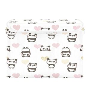 kigai storage basket cute panda storage boxes with lids and handle, large storage cube bin collapsible for shelves closet bedroom living room, 16.5×12.6×11.8 in