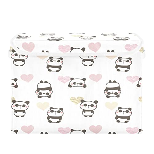 Kigai Storage Basket Cute Panda Storage Boxes with Lids and Handle, Large Storage Cube Bin Collapsible for Shelves Closet Bedroom Living Room, 16.5x12.6x11.8 In