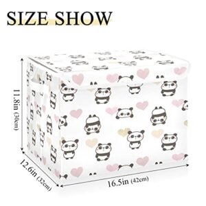 Kigai Storage Basket Cute Panda Storage Boxes with Lids and Handle, Large Storage Cube Bin Collapsible for Shelves Closet Bedroom Living Room, 16.5x12.6x11.8 In