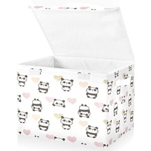 Kigai Storage Basket Cute Panda Storage Boxes with Lids and Handle, Large Storage Cube Bin Collapsible for Shelves Closet Bedroom Living Room, 16.5x12.6x11.8 In