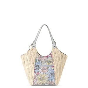 Sakroots Roma Straw Small Shopper, Blush Flower Garden