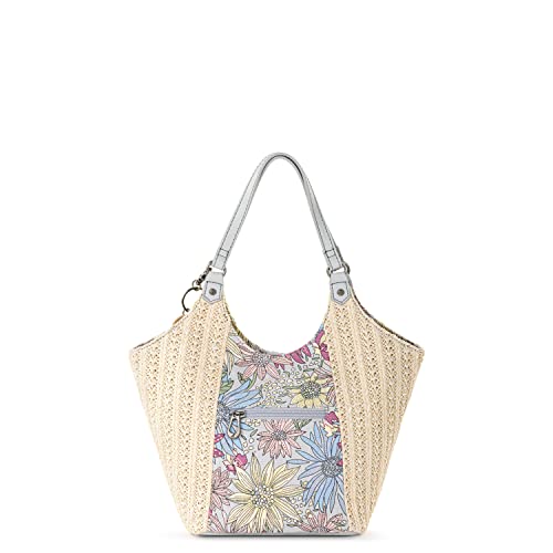 Sakroots Roma Straw Small Shopper, Blush Flower Garden