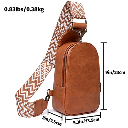 Chest Bag Sling Bag for Women, Small Crossbody PU Leather Satchel Daypack for Lady Shopping Travel Fashion Shoulder Strap (Brown)