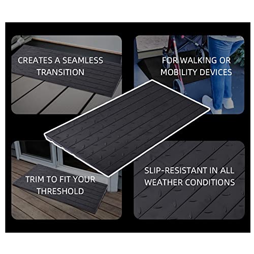 4" Rubber Threshold Ramp, 2200 Lbs Load Capacity, 3 Channels Cord Cover Can Be Used for Wire, Non-Slip Surface Rubber Solid Threshold Ramp for Wheelchair, Scooter, Mobility Scooters