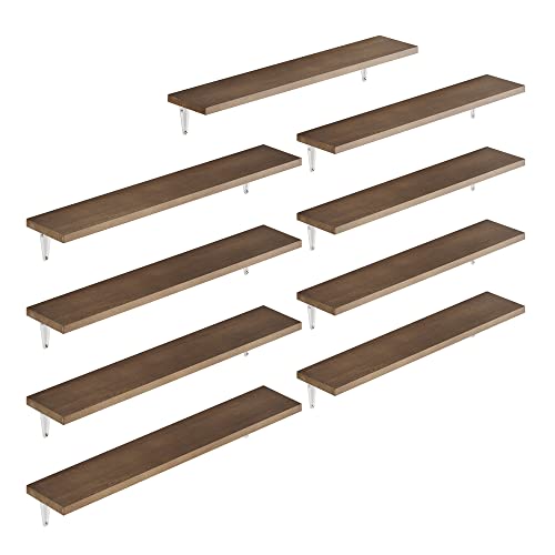 Wallniture Arras Floating Shelves for Wall Decor, 24" Bookshelf for Living Room Decor, Kitchen Organization and Storage Shelves, Bedroom Wall Shelf Set of 9, Walnut