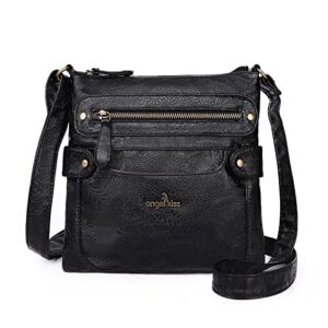 angel kiss crossbody purses for women, zipper pocket and adjustable strap, retro vegan leather women’s shoulder handbags travel bags (black)