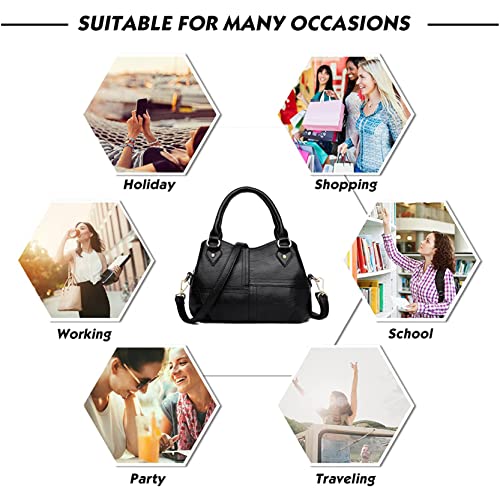 Fashion Handbags for Womens Soft Leather Tote Crossbody Shoulder Large Capacity Hobo Bags (Black)