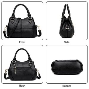 Fashion Handbags for Womens Soft Leather Tote Crossbody Shoulder Large Capacity Hobo Bags (Black)