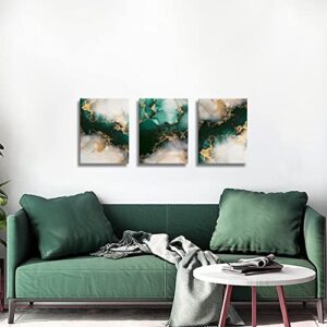 Emerald Green Wall Art,for Dining Room Bedroom Bathroom Living Room Wall Decor, Green and Gold Abstract Canvas Wall Art, Modern Glam Home Office Wall Decoration 12" X 16" X 3 Pieces